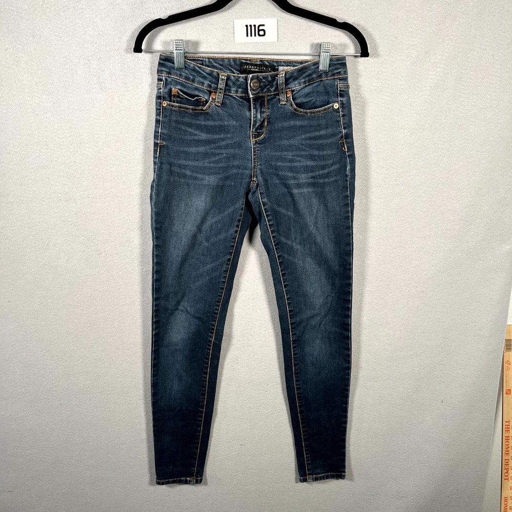 Aeropostale Skinny Jeans Womens 0 Blue Denim Medium Wash Whiskering Jegging